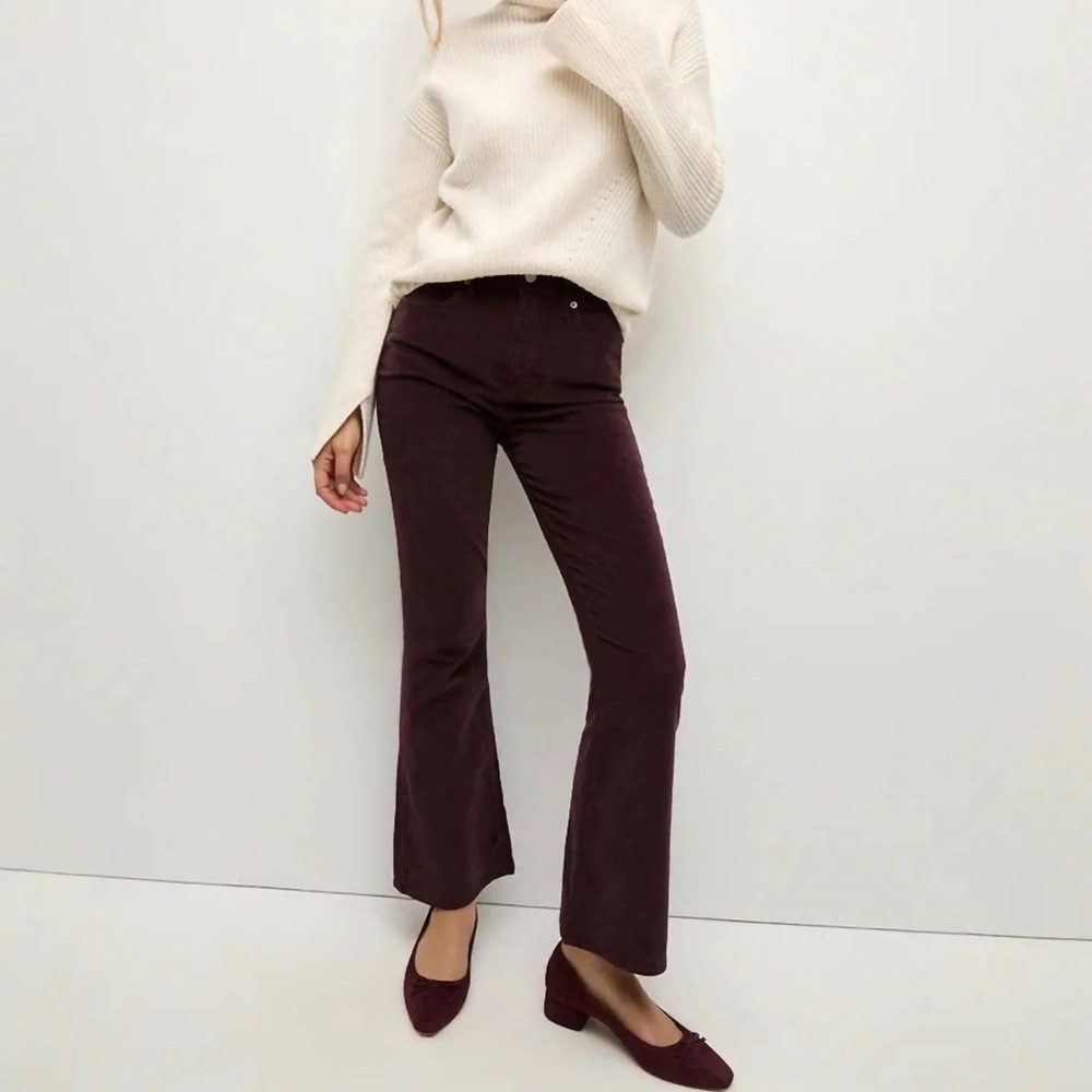 Veronica Beard Carson Ankle Flare Corduroy Pants 26 in Plum